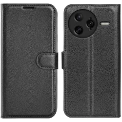 Phonesta Litchi Skin Book Wallet Klapphülle für Xiaomi Poco F7 Ultra - Schwarz