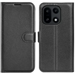 Phonesta Litchi Skin Book Wallet Klapphülle für OnePlus 15 - Schwarz
