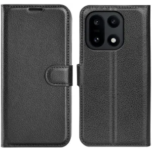 Phonesta Litchi Skin Book Wallet Klapphülle für OnePlus 15 - Schwarz
