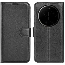 Phonesta Litchi Skin Book Wallet Klapphülle für Xiaomi 17 Ultra - Schwarz