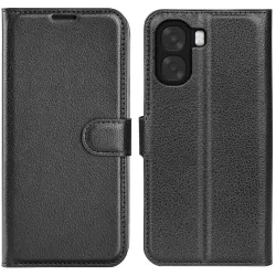 Phonesta Litchi Skin Book Wallet Klapphülle für Oppo A6x - Schwarz