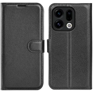 Phonesta Litchi Skin Book Wallet Klapphülle für Oppo Find X9 - Schwarz