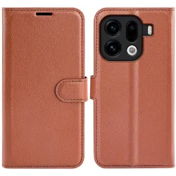 Phonesta Litchi Skin Book Wallet Klapphülle für Oppo Find X9 Pro - Braun
