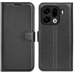 Phonesta Litchi Skin Book Wallet Klapphülle für Oppo Find X9 Pro - Schwarz