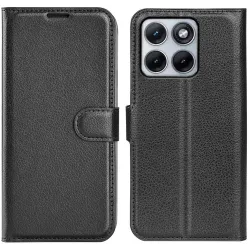 Phonesta Litchi Skin Book Wallet Klapphülle für Motorola Edge 70 Fusion - Schwarz