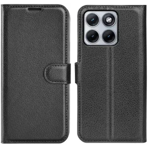 Phonesta Litchi Skin Book Wallet Klapphülle für Motorola Edge 70 Fusion - Schwarz