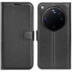 Phonesta Litchi Skin Book Wallet Klapphülle für Oppo Find X9 Ultra - Schwarz