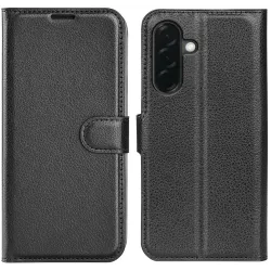 Phonesta Litchi Skin Book Wallet Klapphülle für Samsung Galaxy A37 - Schwarz