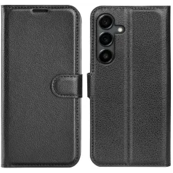 Phonesta Litchi Skin Book Wallet Klapphülle für Samsung Galaxy S25 FE - Schwarz