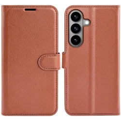 Phonesta Litchi Skin Book Wallet Klapphülle für Samsung Galaxy S26 - Braun
