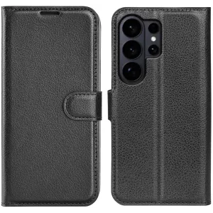 Phonesta Litchi Skin Book Wallet Klapphülle für Samsung Galaxy S26 Ultra - Schwarz