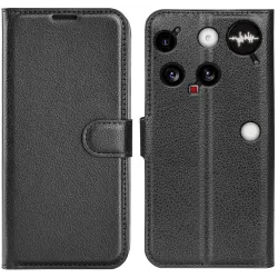 Phonesta Litchi Skin Book Wallet Klapphülle für Nothing Phone (3) - Schwarz
