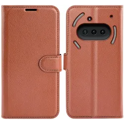 Phonesta Litchi Skin Book Wallet Klapphülle für Nothing Phone (3a) - Braun