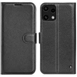 Phonesta Litchi Skin Book Wallet Klapphülle für Nothing Phone (3a) Lite - Schwarz