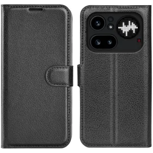 Phonesta Litchi Skin Book Wallet Klapphülle für Nothing Phone (4a) Pro - Schwarz