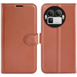 Phonesta Litchi Skin Book Wallet Klapphülle für Realme GT 8 Pro - Braun