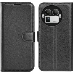 Phonesta Litchi Skin Book Wallet Klapphülle für Realme GT 8 Pro - Schwarz
