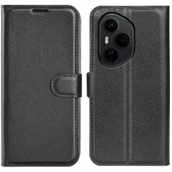 Phonesta Litchi Skin Book Wallet Klapphülle für HONOR 400 Pro - Schwarz