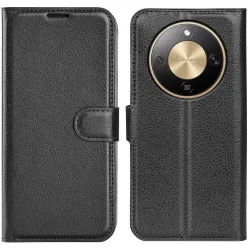 Phonesta Litchi Skin Book Wallet Klapphülle für HONOR Magic8 Lite - Schwarz
