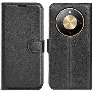 Phonesta Litchi Skin Book Wallet Klapphülle für HONOR Magic8 Lite - Schwarz