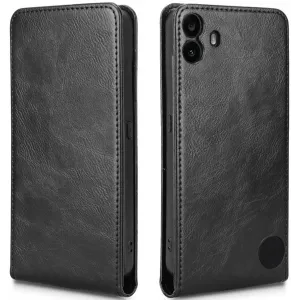 Phonesta Leder Vertical Flip Book Wallet Klapphülle für Nothing CMF Phone 1 - Schwarz