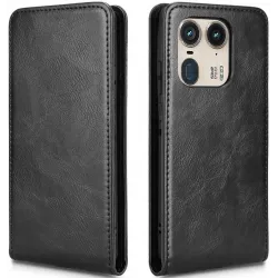 Phonesta Leder Vertical Flip Book Wallet Klapphülle für Motorola Edge 50 Ultra - Schwarz