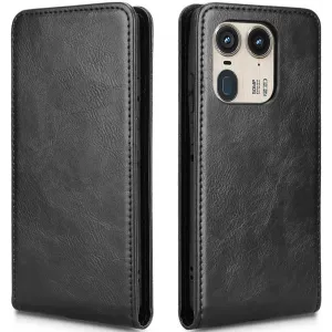 Phonesta Leder Vertical Flip Book Wallet Klapphülle für Motorola Edge 50 Ultra - Schwarz