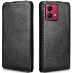 Phonesta Leder Vertical Flip Book Wallet Klapphülle für Motorola Moto G84 - Schwarz