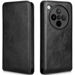 Phonesta Leder Vertical Flip Book Wallet Klapphülle für Oppo Find X8 Pro - Schwarz