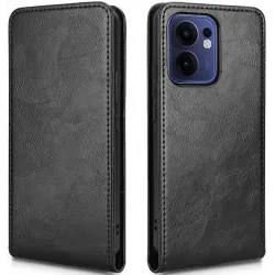Phonesta Leder Vertical Flip Book Wallet Klapphülle für Oppo Reno13 F 4G/5G / Reno13 FS 5G - Schwarz