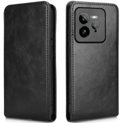 Phonesta Leder Vertical Flip Book Wallet Klapphülle für Realme GT 7 Pro - Schwarz