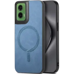 Phonesta Retro Vegan Leder MagSafe Back Cover Hülle für Motorola Moto G35 - Blau