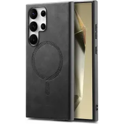 Phonesta Retro Vegan Leder MagSafe Back Cover Hülle für Samsung Galaxy S25 Ultra - Schwarz