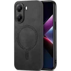 Phonesta Retro Vegan Leder MagSafe Back Cover Hülle für Xiaomi Poco X7 Pro - Schwarz