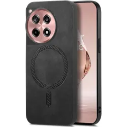 Phonesta Retro Vegan Leder MagSafe Back Cover Hülle für OnePlus 12R - Schwarz