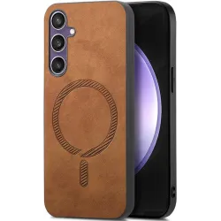 Phonesta Retro Vegan Leder MagSafe Back Cover Hülle für Samsung Galaxy S24 FE - Braun