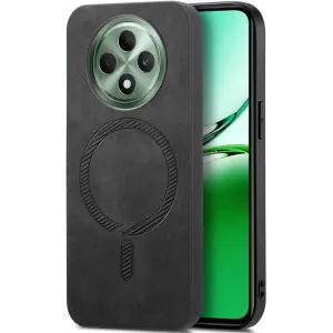 Phonesta Retro Vegan Leder MagSafe Back Cover Hülle für Oppo Reno12 F/Reno12 FS - Schwarz