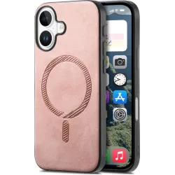 Phonesta Retro Vegan Leder MagSafe Back Cover Hülle für Apple iPhone 16 - Rosa