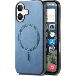 Phonesta Retro Vegan Leder MagSafe Back Cover Hülle für Apple iPhone 16 Plus - Blau