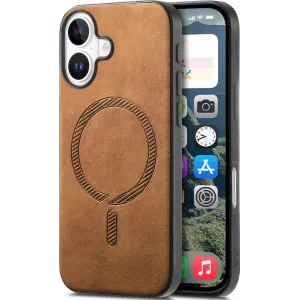 Phonesta Retro Vegan Leder MagSafe Back Cover Hülle für Apple iPhone 16 Plus - Braun