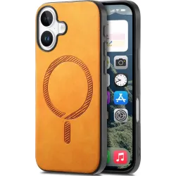 Phonesta Retro Vegan Leder MagSafe Back Cover Hülle für Apple iPhone 16 Plus - Orange