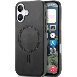 Phonesta Retro Vegan Leder MagSafe Back Cover Hülle für Apple iPhone 16 Plus - Schwarz