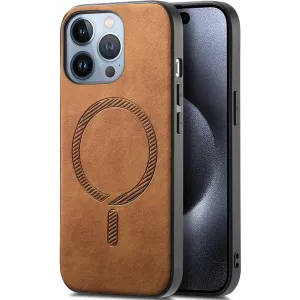 Phonesta Retro Vegan Leder MagSafe Back Cover Hülle für Apple iPhone 16 Pro - Braun