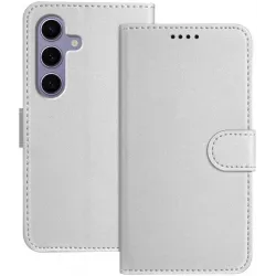 Phonesta Smooth Skin Book Wallet Klapphülle für Samsung Galaxy S25/S24 - Silber