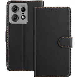 Phonesta Smooth Skin Book Wallet Klapphülle für Motorola Edge 50 Pro - Schwarz