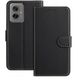 Phonesta Smooth Skin Book Wallet Klapphülle für Motorola Moto G55 - Schwarz