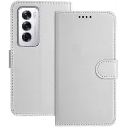 Phonesta Smooth Skin Book Wallet Klapphülle für Oppo Reno12 - Silber