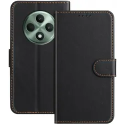 Phonesta Smooth Skin Book Wallet Klapphülle für Oppo Reno12 F/Reno12 FS - Schwarz