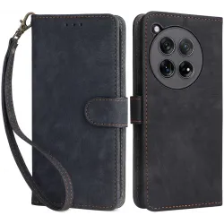 Phonesta Vintage Skin Book Wallet Klapphülle für OnePlus 12 - Schwarz