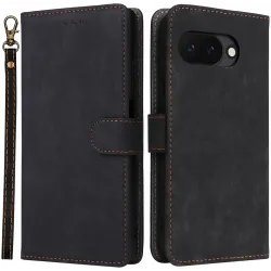 Phonesta Vintage Skin Book Wallet Klapphülle für Google Pixel 9a - Schwarz